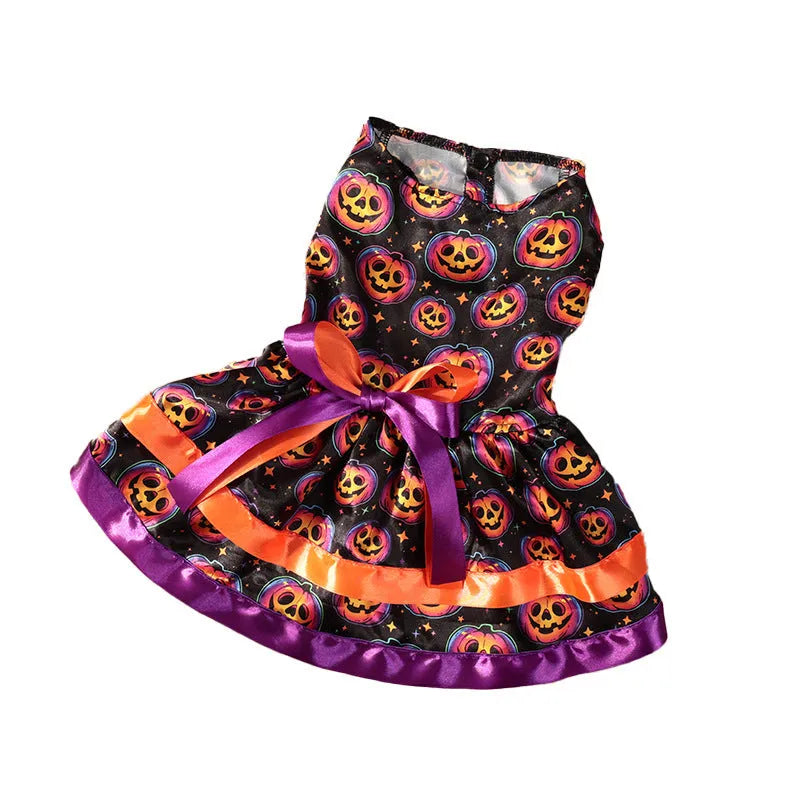 Halloween dog skirt with adjustable waistband in colourful pumpkin design
