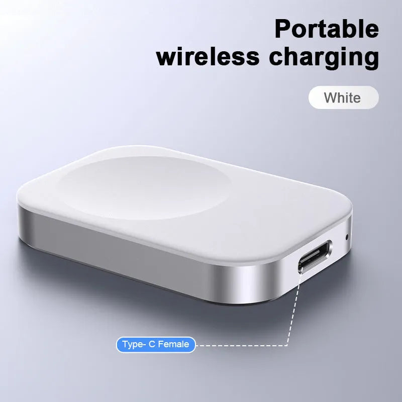Black and white three-in-one magnetic wireless charger showing compact 4.3cm by 3.1cm dimensions