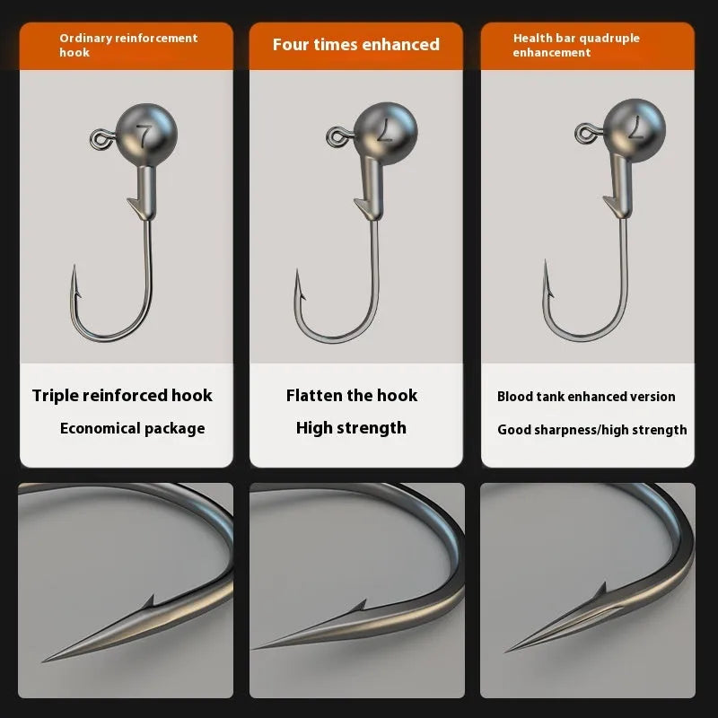 Set of 50 enhanced strength fishing jig hooks in primary colours with four times increased construction