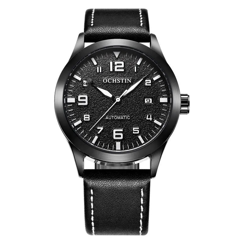 Men's retro automatic watch with business style on wrist, showing 12mm thickness and colour options.