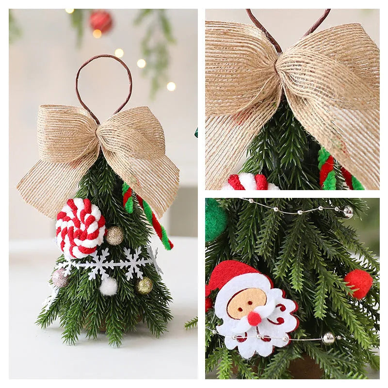 21cm PE foam mini Christmas tree ornament with red and white snowflake design, hanging on a tree branch