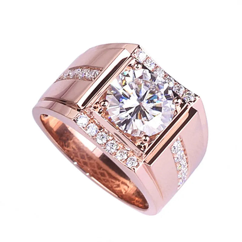 Men's geometric imitation moissanite ring with adjustable opening in rose gold finish