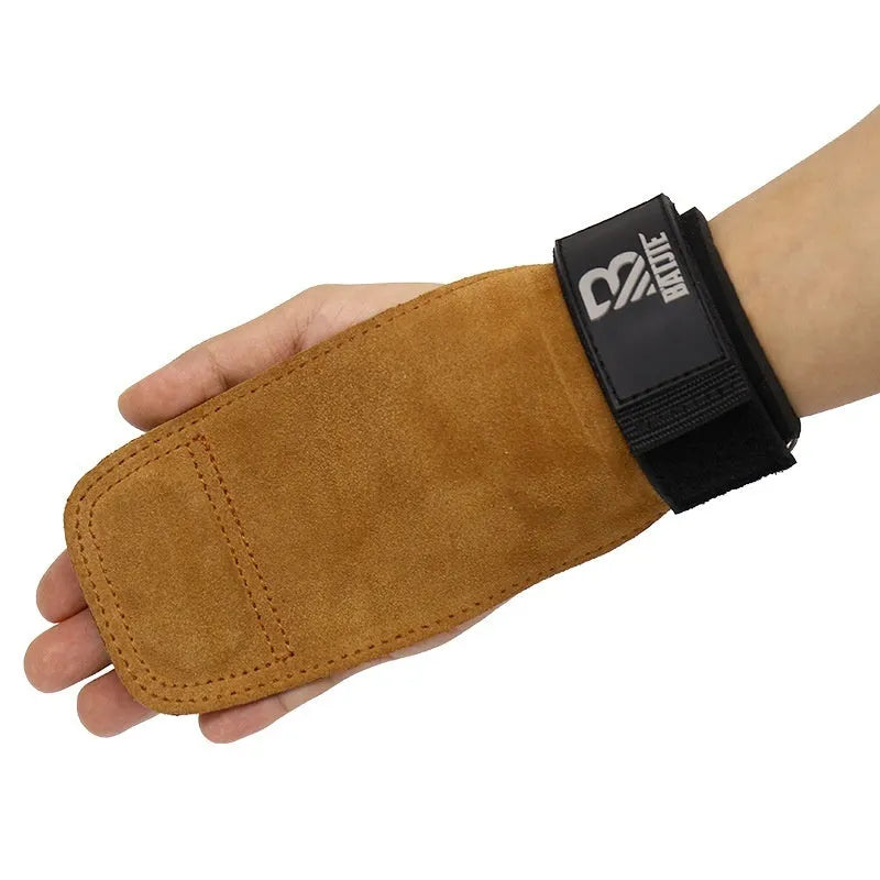 Brown fitness wrist protector with included grip strength bands for gym training.