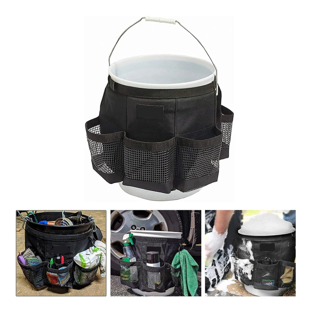 Black cylindrical polyester hanging storage bag for a 5-gallon barrel