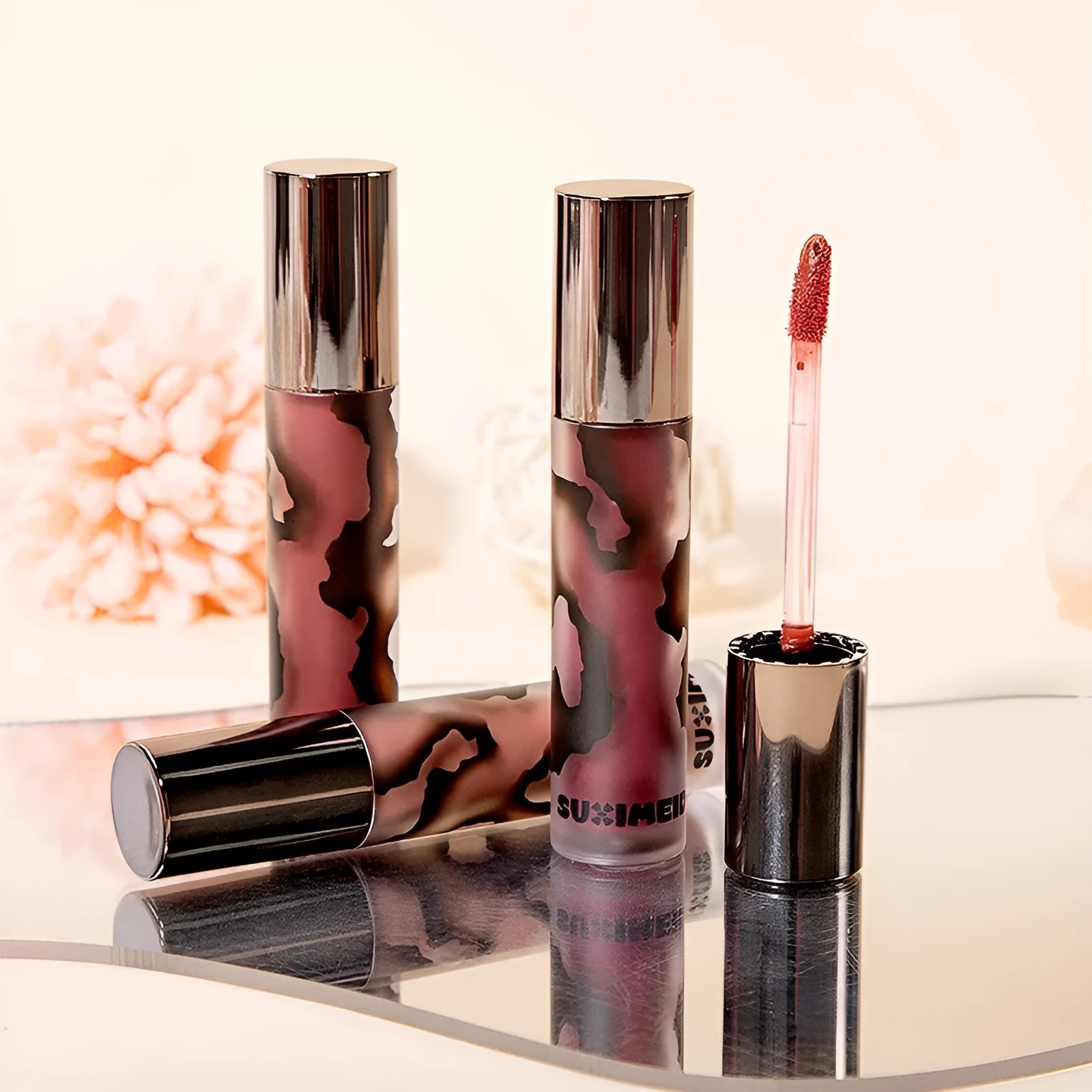 Lava Secret Matte Lip Mud Lipstick in a 3.2g stick showing five colour shades.