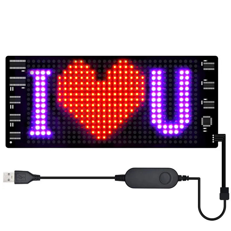 Programmable LED car sign with full-colour display showing custom text animation