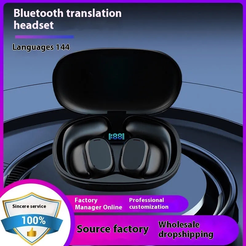 Wireless Bluetooth translation earphones with noise reduction in black colour