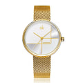 Women's geometric quartz watch with mesh strap in silver 34mm dial
