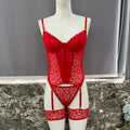 Lace jumpsuit bodysuit underwear set in black, red and white, polyester construction, sizes S M L