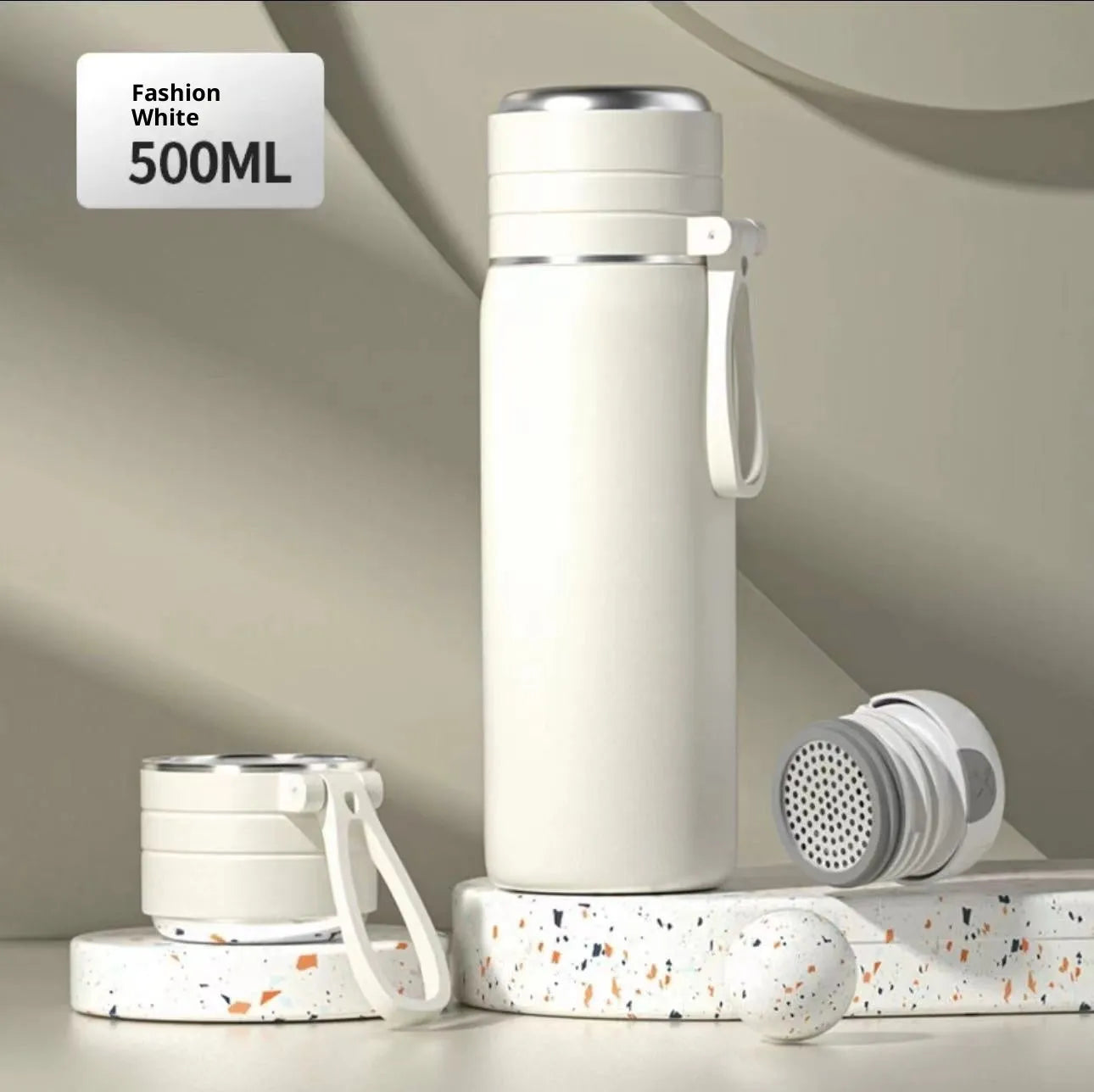 316 stainless steel thermos cup with tea separation, 500ml capacity, army green colour