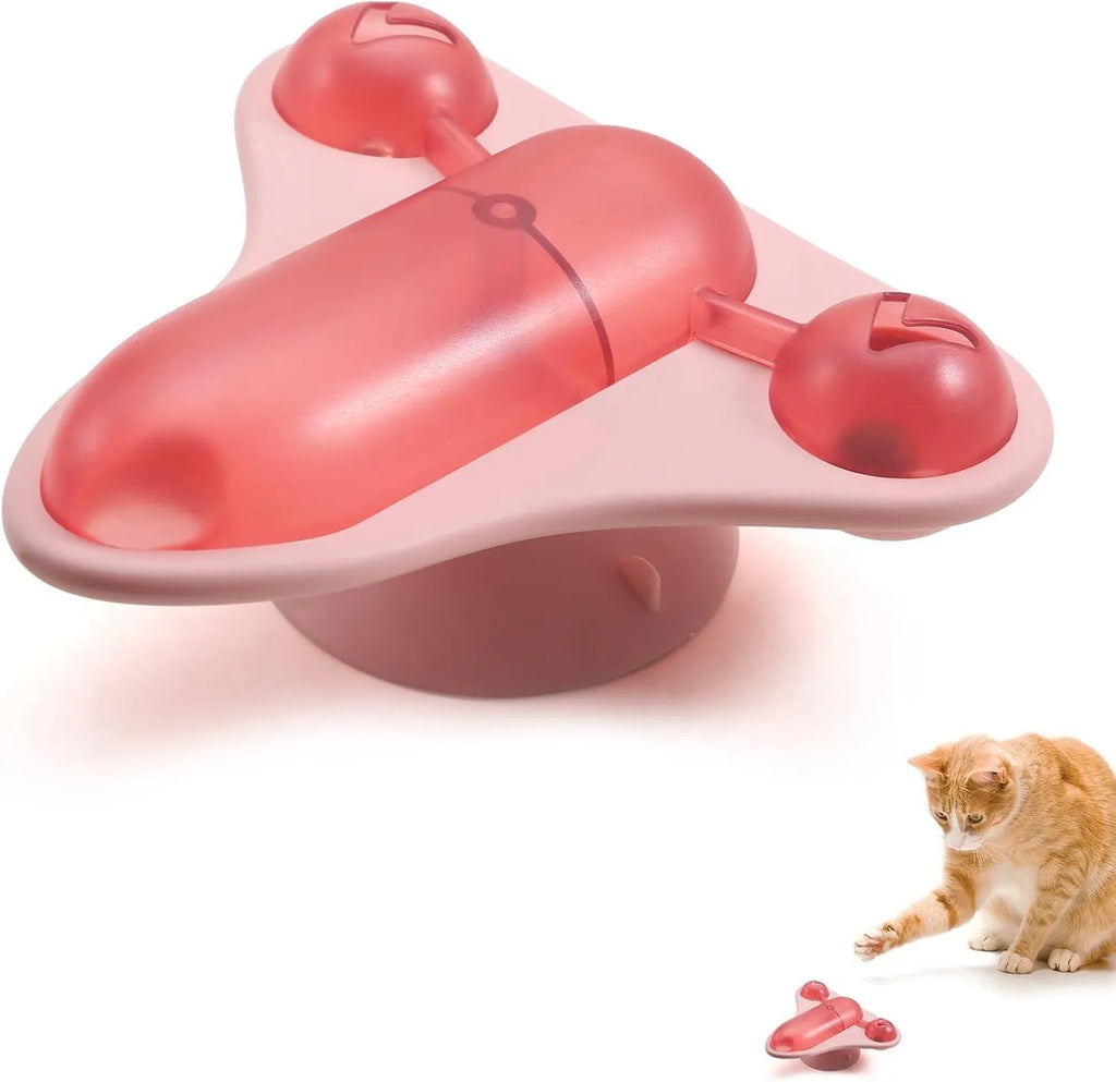 Blue interactive pet puzzle feeder toy with bell, catnip and airplane snack cabin on suction cup base.