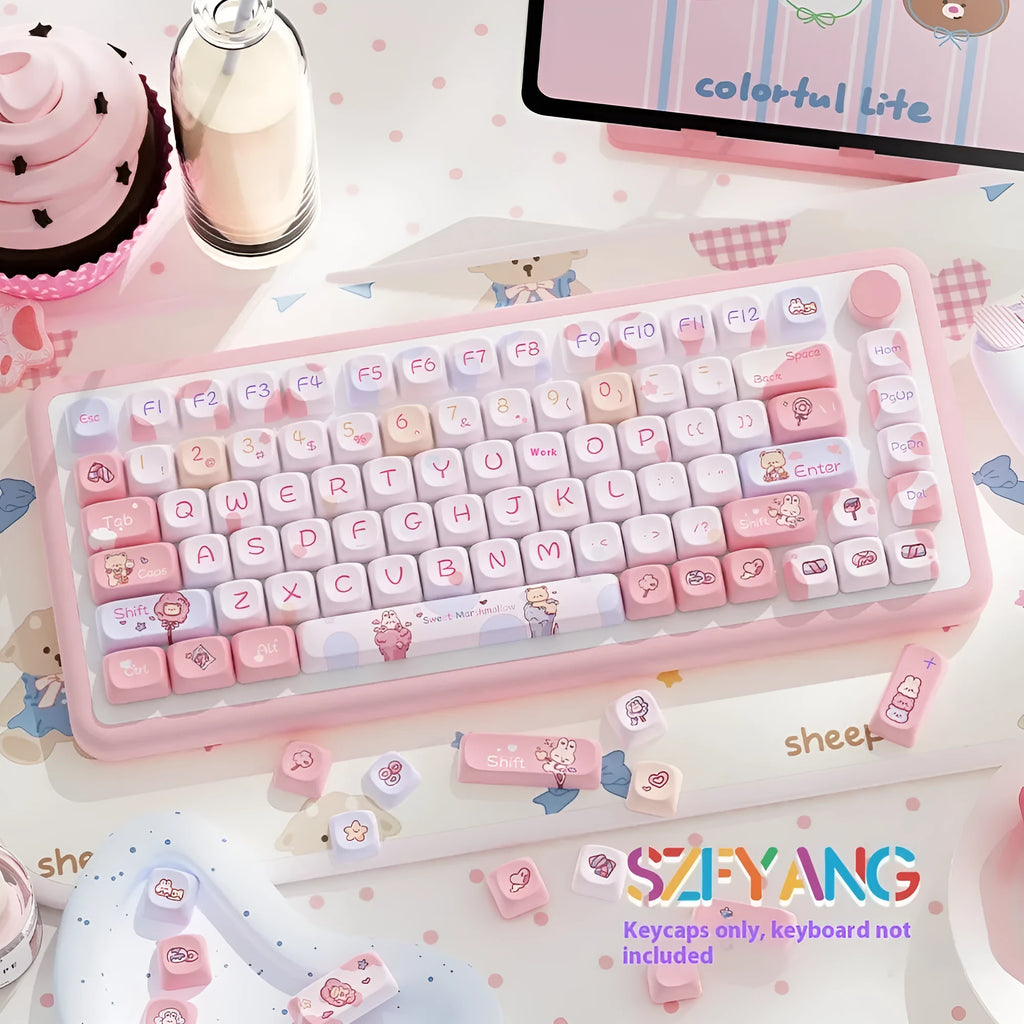 Sweet Cotton Candy custom pastel mechanical keyboard keycap set showing full 112-key layout