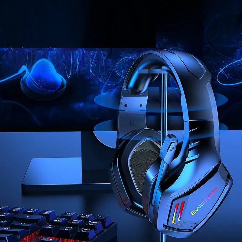 Black wireless Bluetooth headset with RGB lighting on the ear cups.
