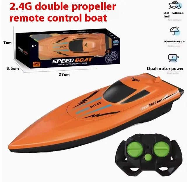 Simulation electric remote-control ship toy double paddle high-speed boat in orange colour on water
