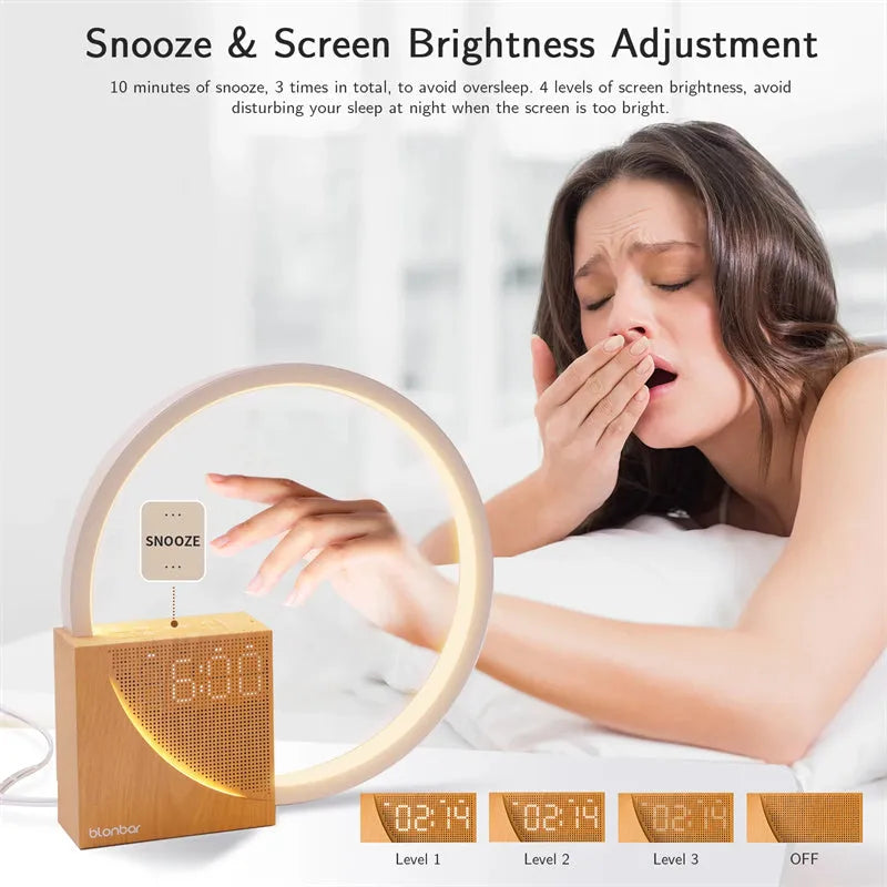 Navy Blue touch-control bedside lamp with digital alarm clock display and integrated speakers