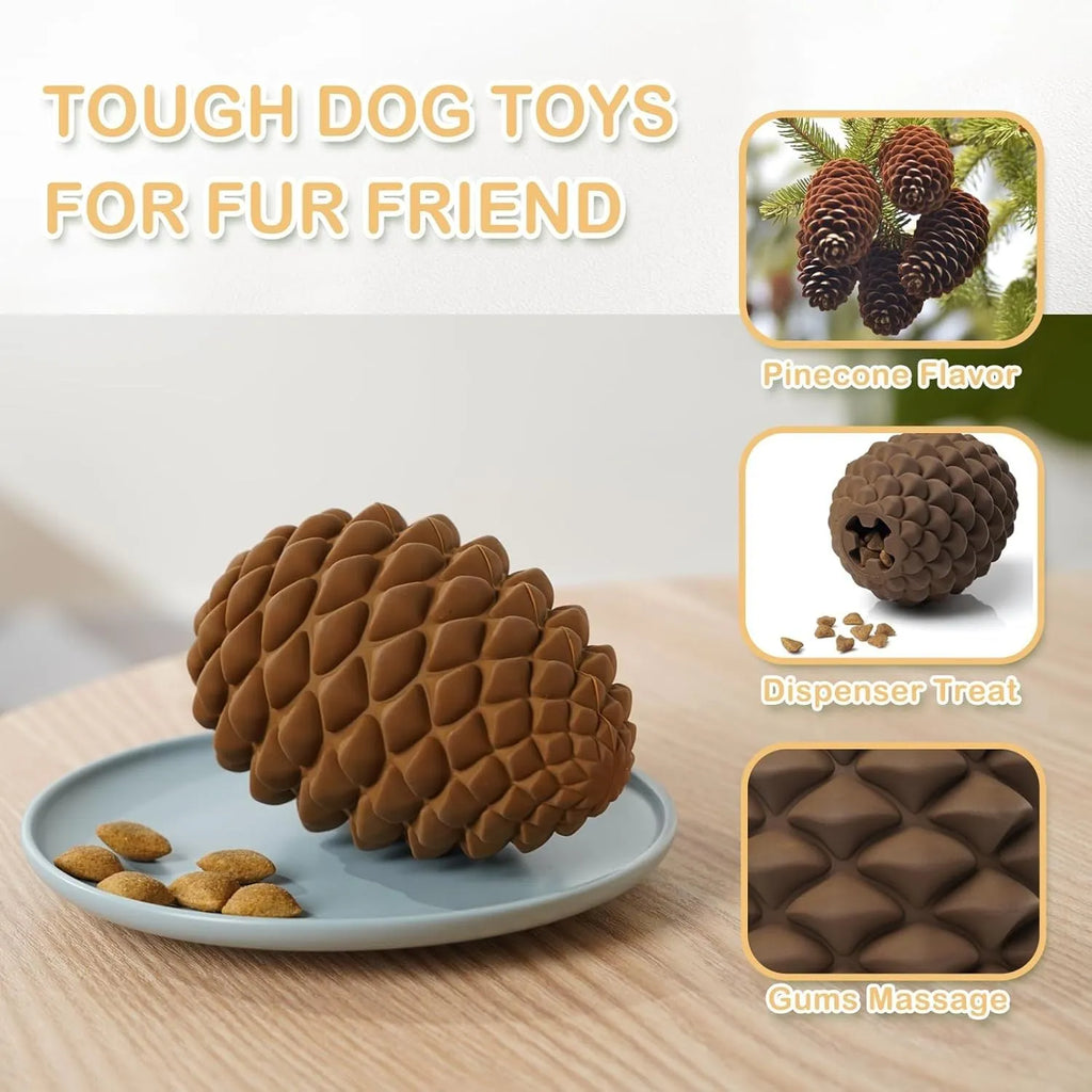 Yellow pine cone shaped heavy duty dog chew toy with treat dispenser for large breeds