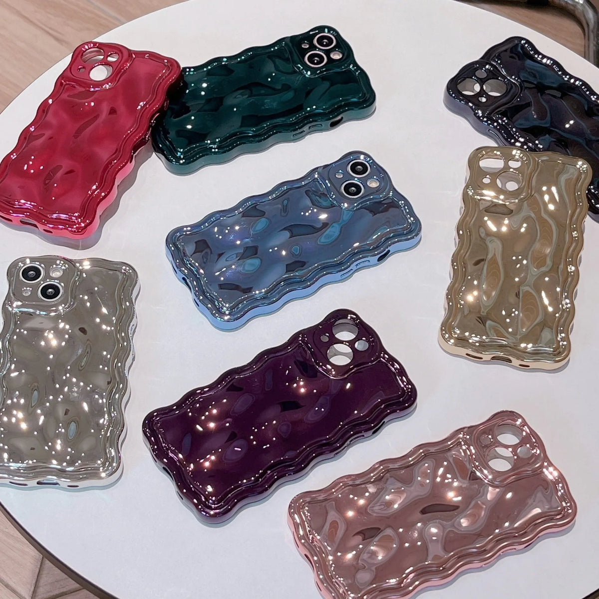 Electroplating water ripple TPU phone case for iPhone 12 showing blue colour and all-inclusive design