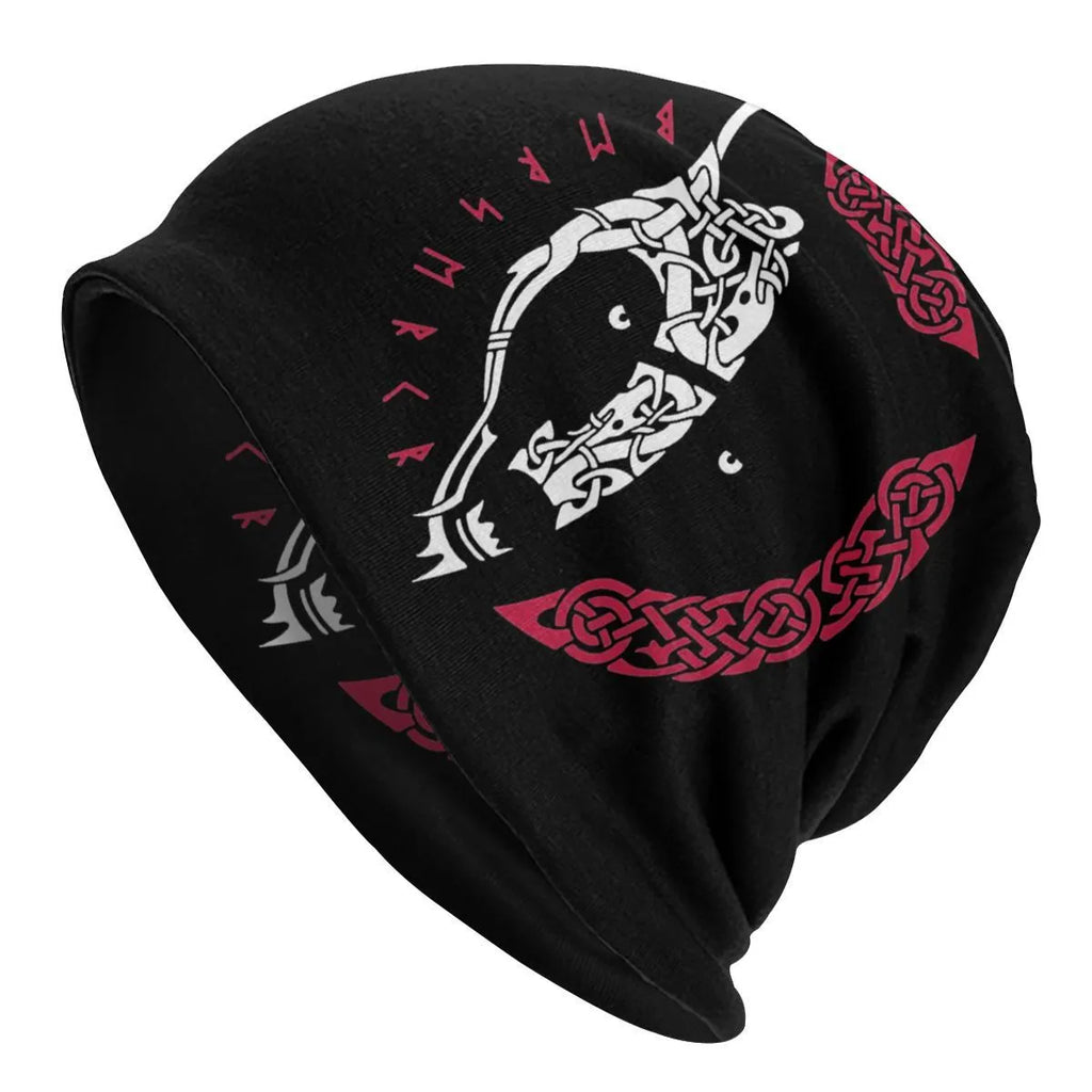 Cotton sleeve cap with Viking wolf graphic and double-layer elastic cuff for street dance.