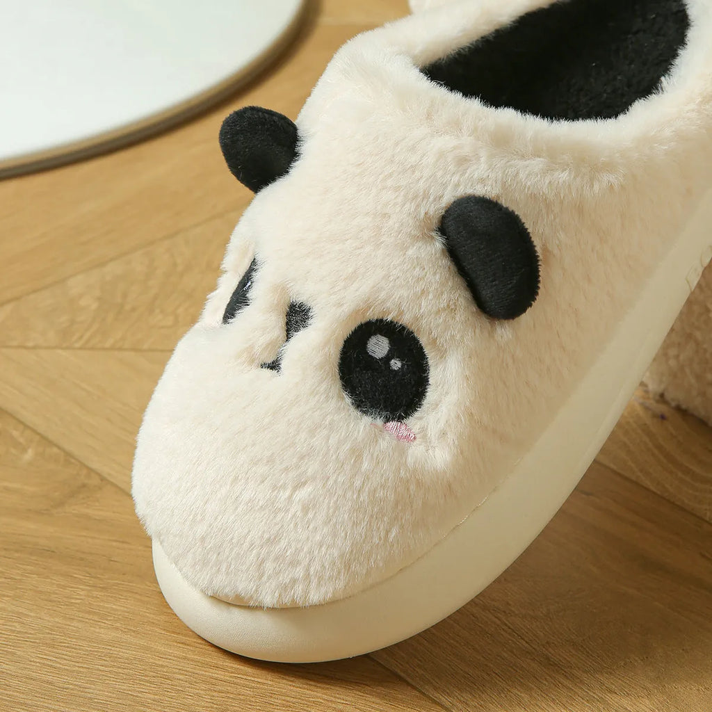 Panda-themed cotton and linen toe-ring slippers with non-slip PVC sole