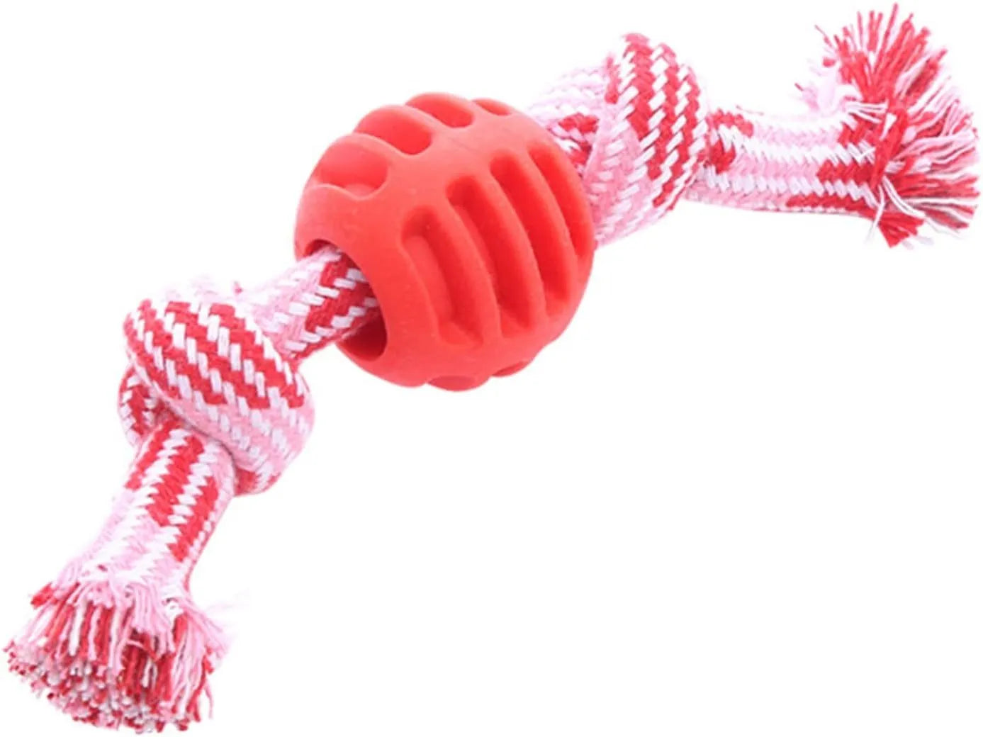 Blue soft dog chew toy with white ropes for cleaning teeth