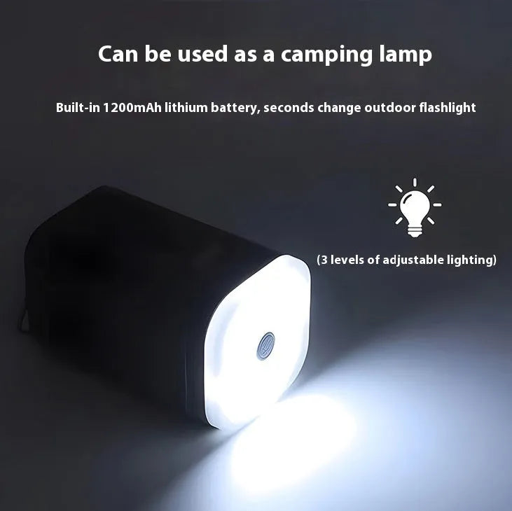 Camping floatation bed with integrated pump, lighting, and power bank functions showing colour options
