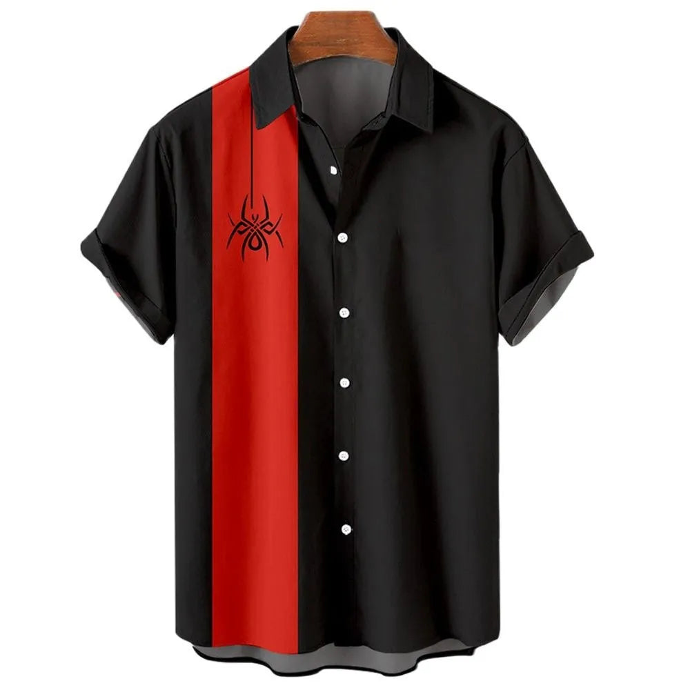 Men's striped Hawaiian casual shirt with short sleeves and button front design