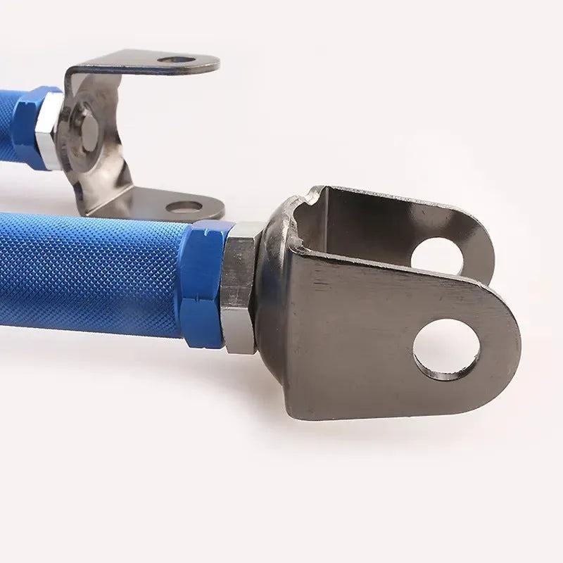 Blue aluminium alloy pull rod rear wheel recliner kit for Honda Civic EP3 suspension.