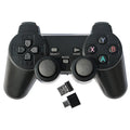 Classic black wireless 2.4G gamepad with USB receiver on a dark surface.
