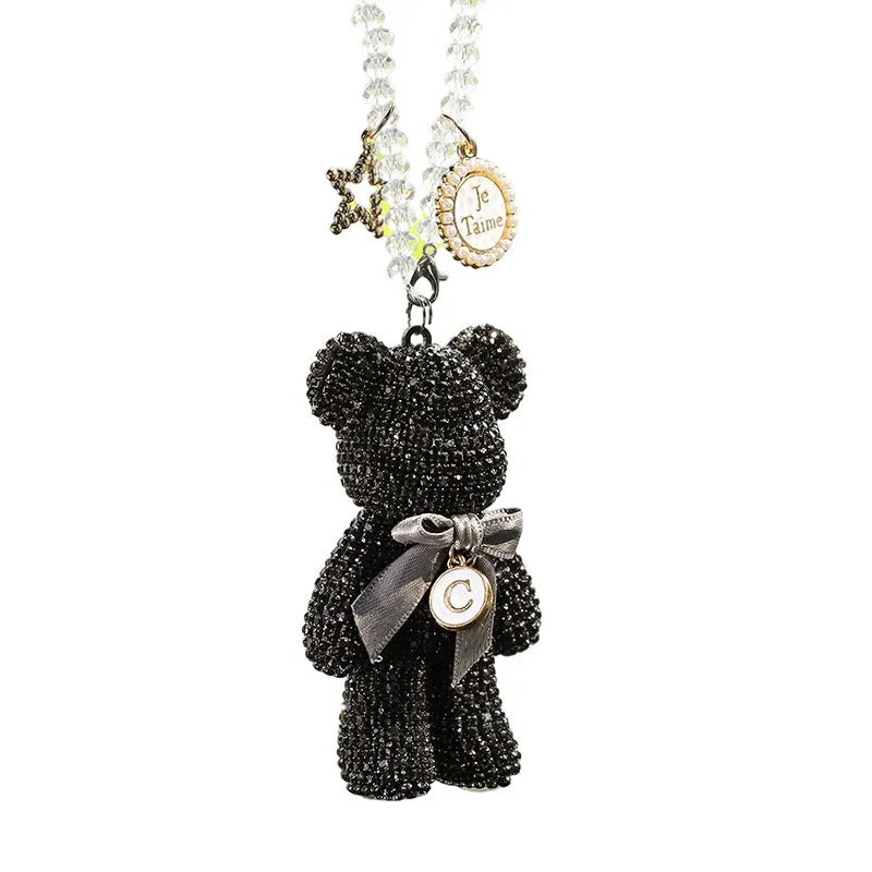 Violent bear car rearview mirror pendant with embedded artificial crystal rhinestones measuring 5x9cm