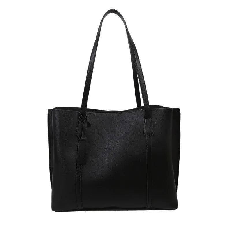 Large capacity soft leather tote bag in beige with synthetic leather lining and double shoulder straps
