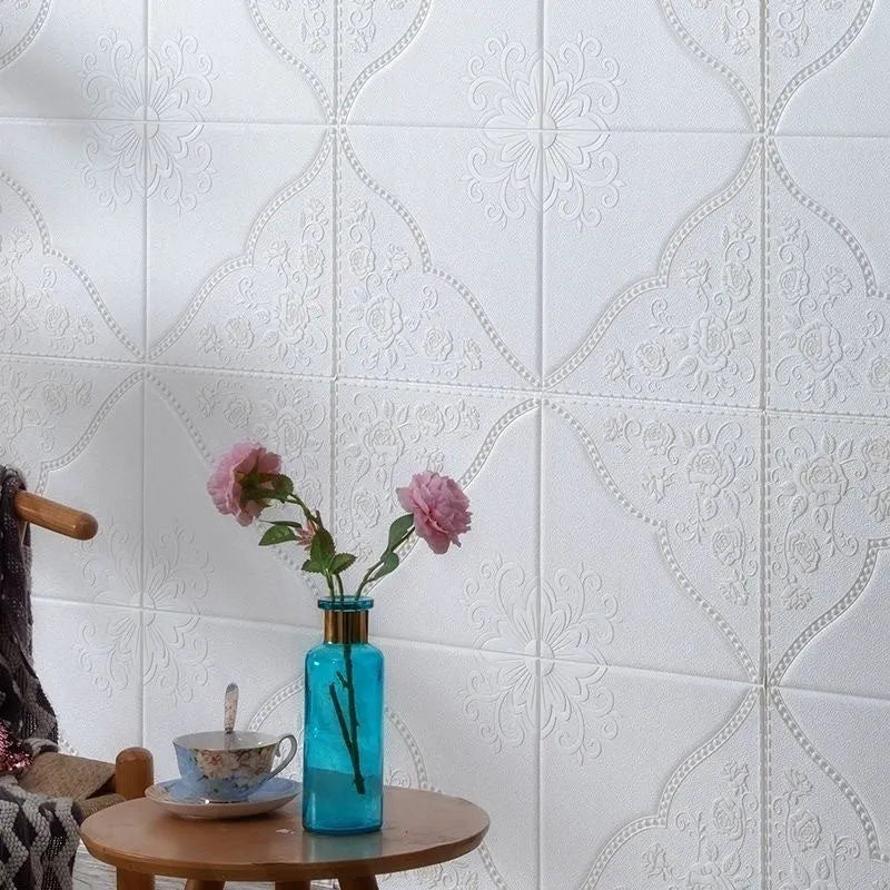 Light blue plants and flowers pattern XPE foam wall sticker with three-dimensional texture measuring 70cm square