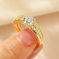 Women's electroplated copper zircon ring with geometric diamond designs in white or yellow gold plating