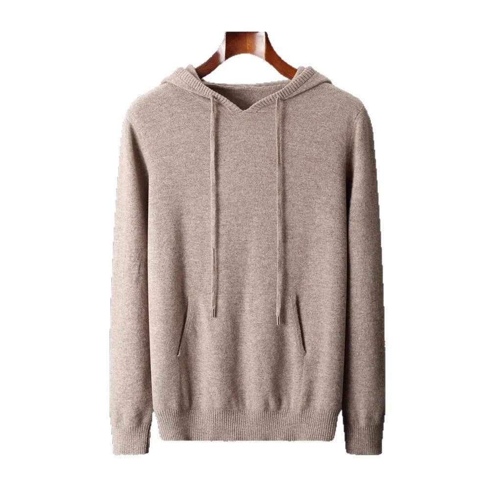 Men's thick knitted hooded sweater in solid colour, loose fit, plus size, winter pullover top