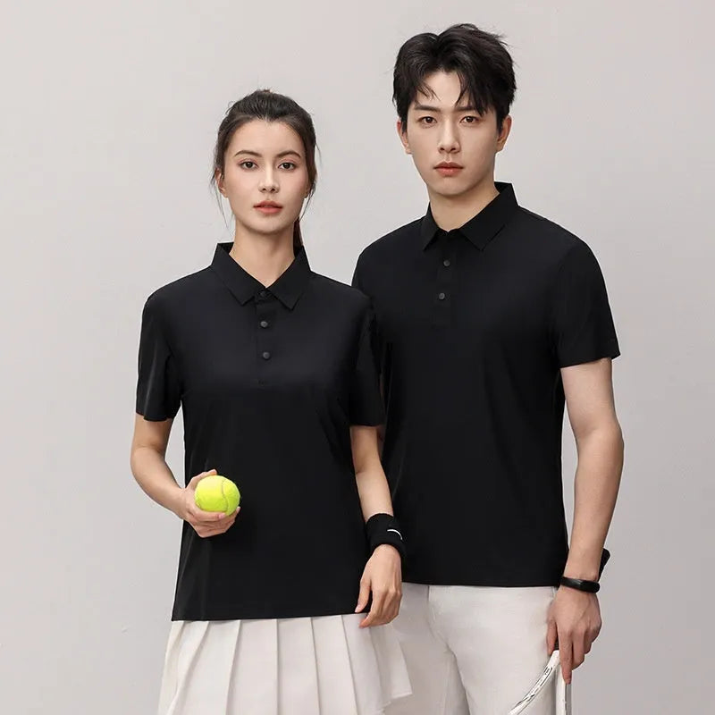 Men's solid-colour polo shirt with short sleeves for summer sports in a nylon-blend fabric