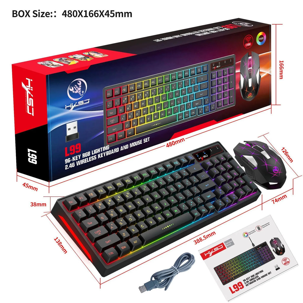 L99 wireless rechargeable 2.4G keyboard and mouse film set with RGB glow and Type-C charging