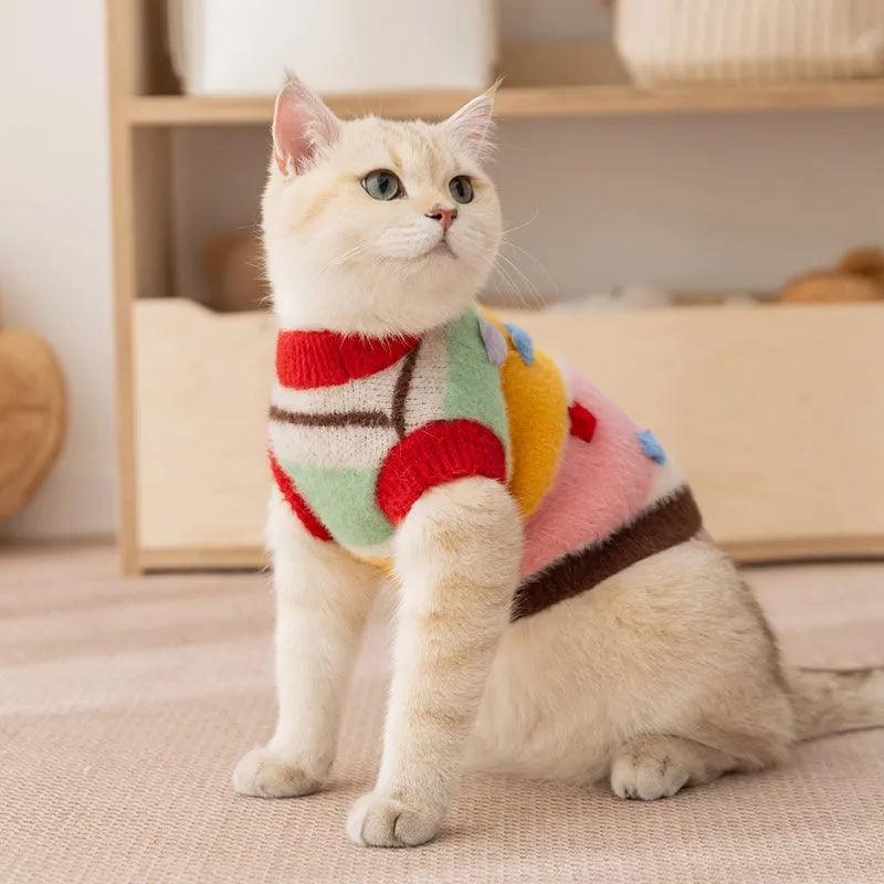 Yellow cartoon star striped parent-child sweater for small and medium dogs, pet clothing
