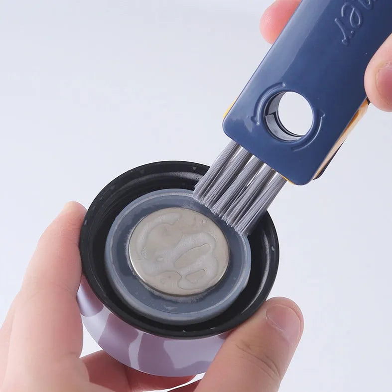 Blue and grey multifunctional bottle gap cleaner brush set with four cleaning heads