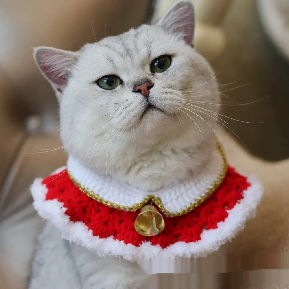 Knitted wool Christmas scarf for pets in striped Santa Claus pattern with four size options