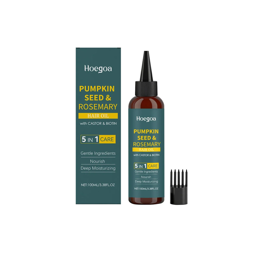 Rosemary essential oil hair care set with 100ml bottle, pointed applicator nozzle, and hair comb