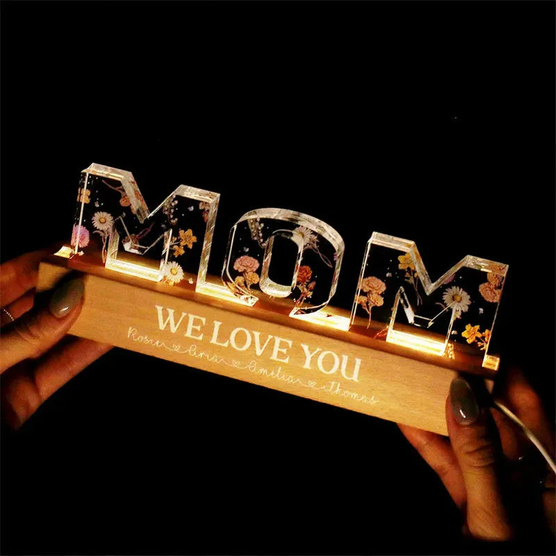 Custom flower printed acrylic LED night light with USB cable, available in 15cm 20cm 30cm sizes