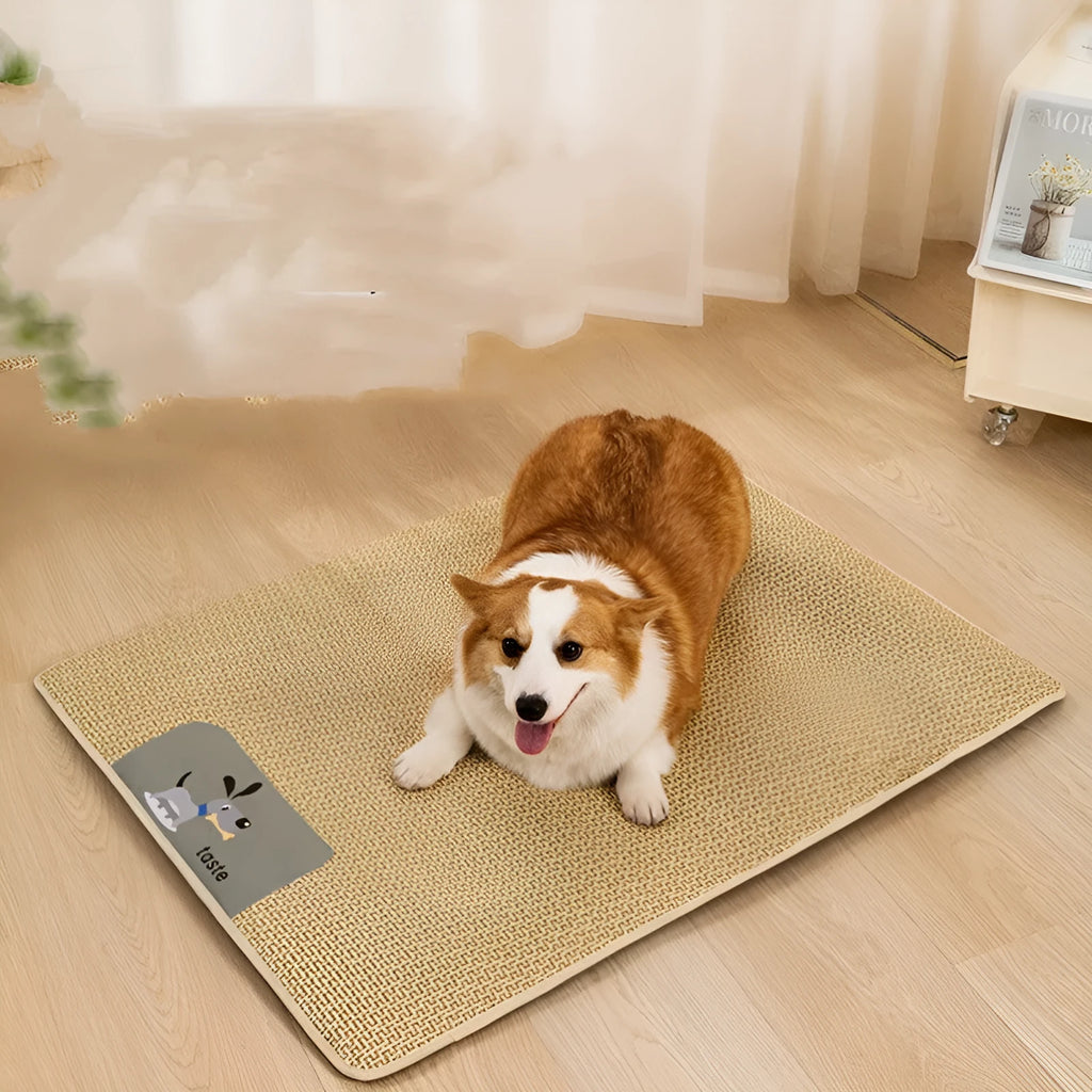 Woven pet cooling mat in beige for cats and dogs with size options from XS to XL