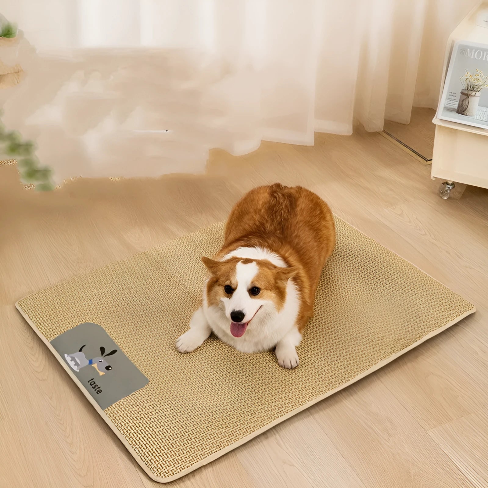 Woven pet cooling mat in beige for cats and dogs with size options from XS to XL