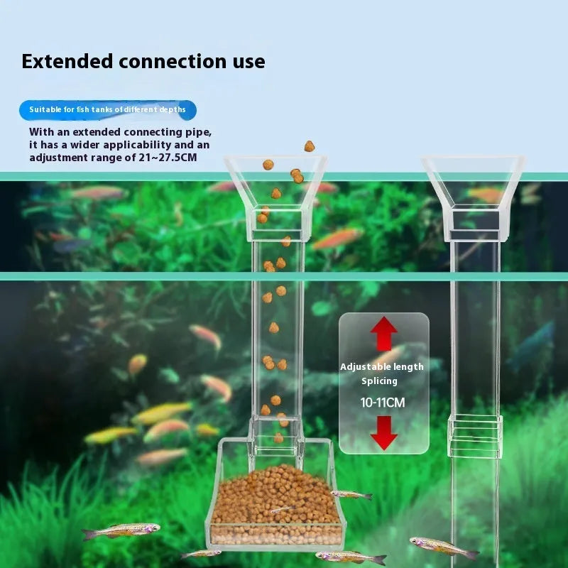 Aquarium feeding dish set with plastic tube, cleaning brush, and feeding spoon.