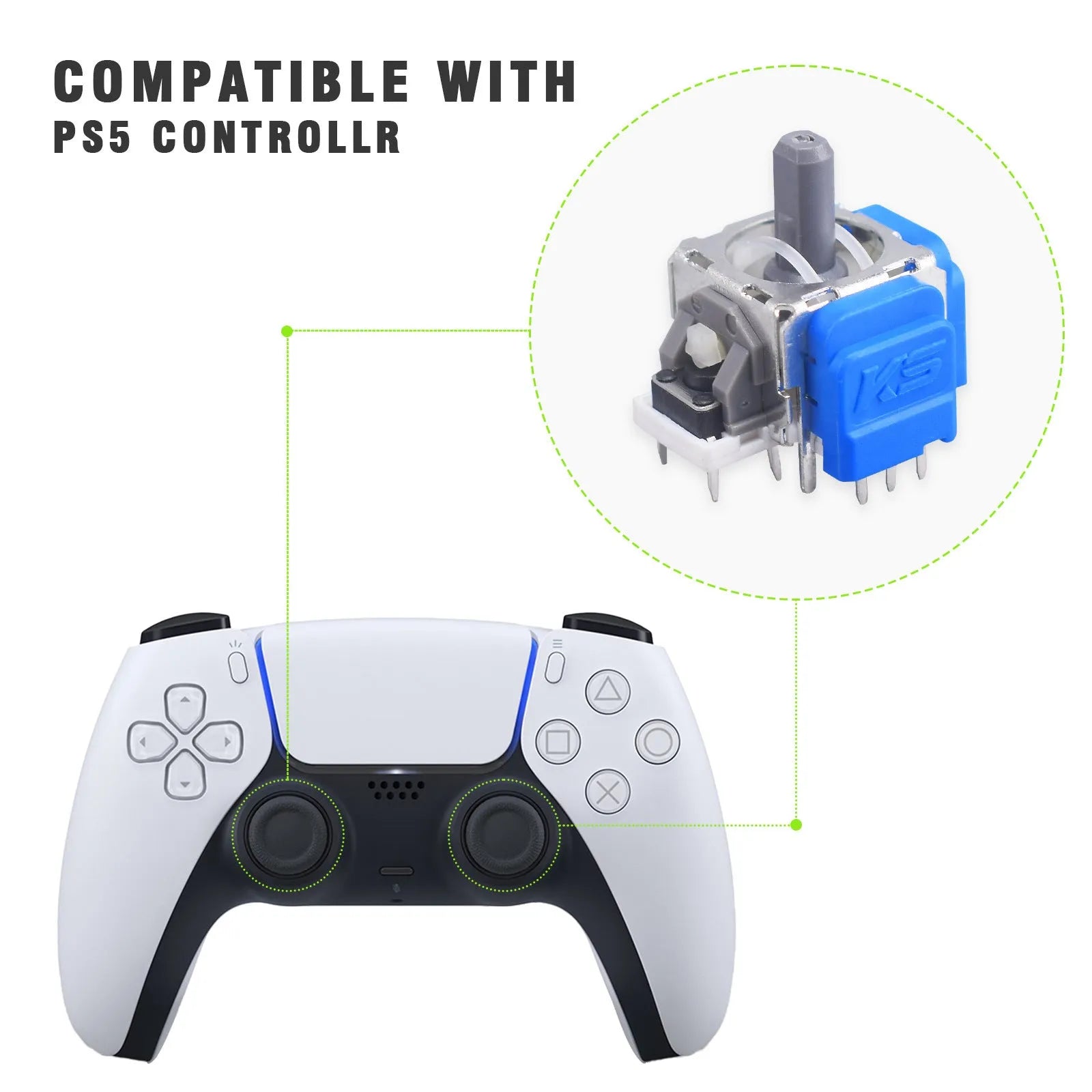 Single black Hall effect joystick replacement part for PS5, PS4, Switch and Xbox controllers.