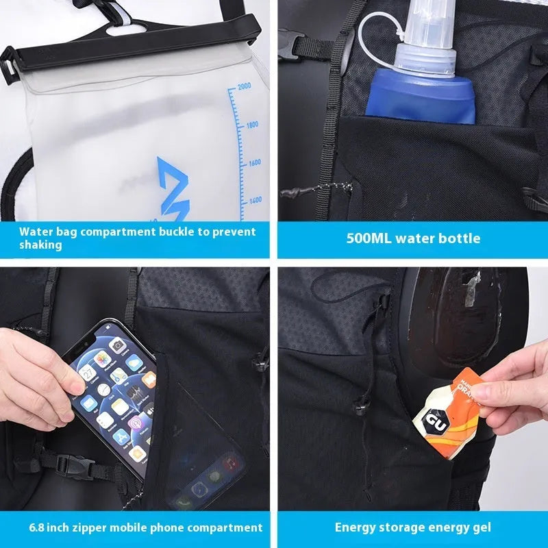Nylon outdoor climbing water bag backpack in black with 5-litre capacity