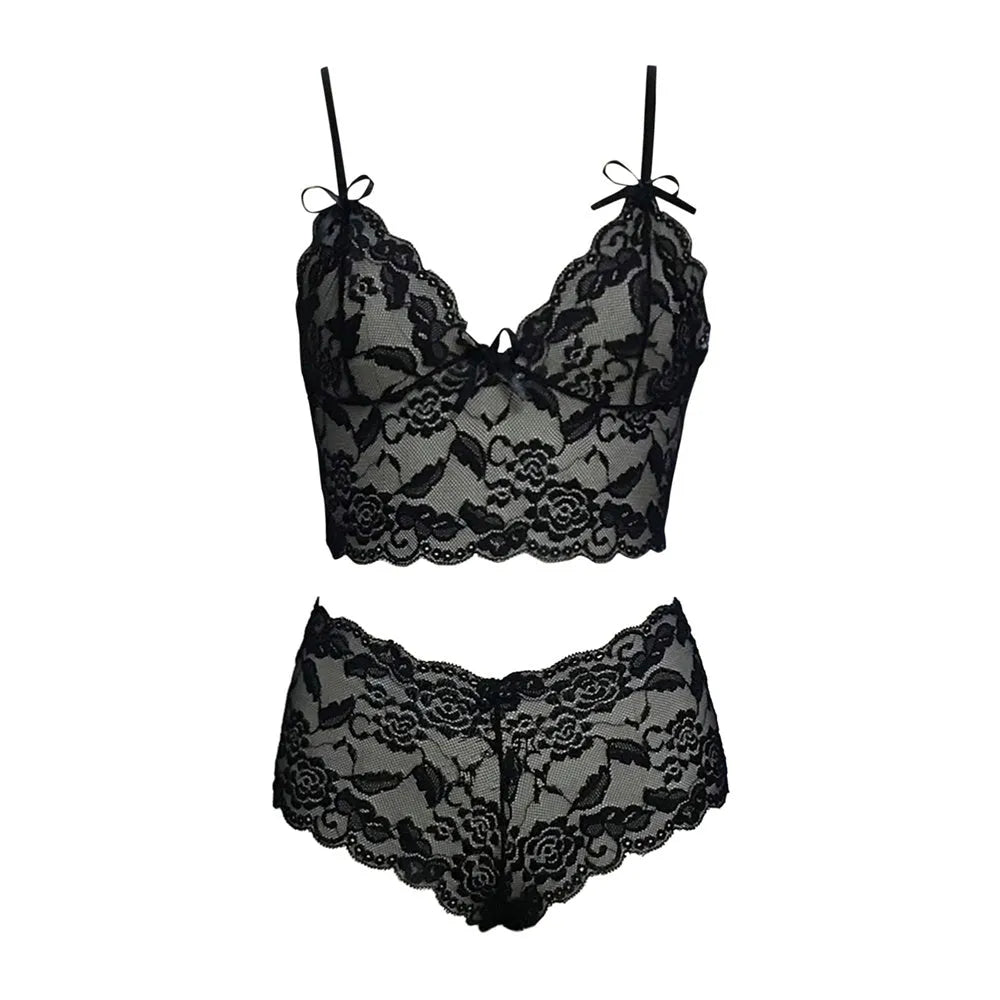 Women's see-through lace sling adjustable chest wrap three-point lingerie set in red
