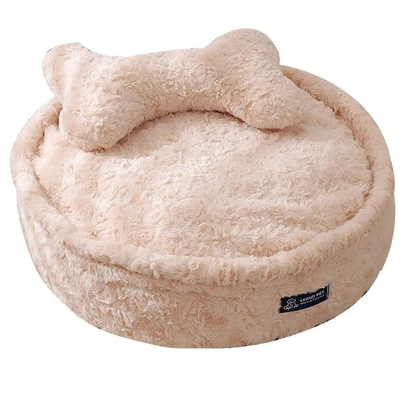 Round nest pet bed in milk tea colour with removable washable cover
