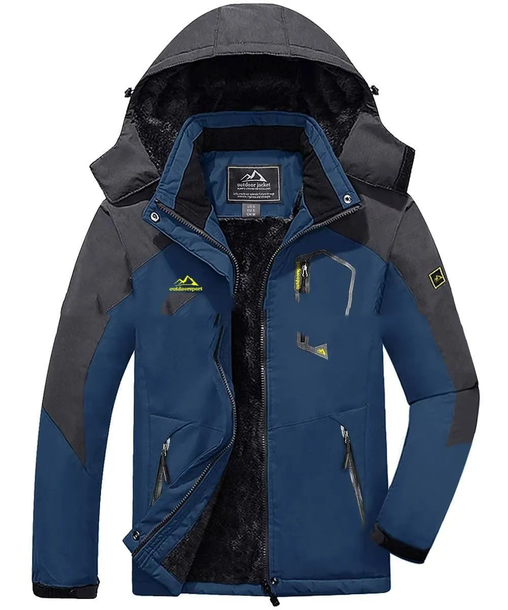 Men's waterproof hooded jacket in 100% polyester, shown in available colours and sizes XL to 7XL