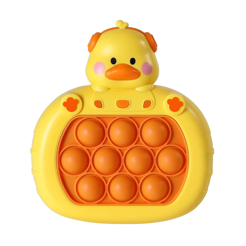 Quick push game console Little Yellow Duck style with charger and rechargeable battery, plastic and silicone construction, 11.5x5.5x13cm