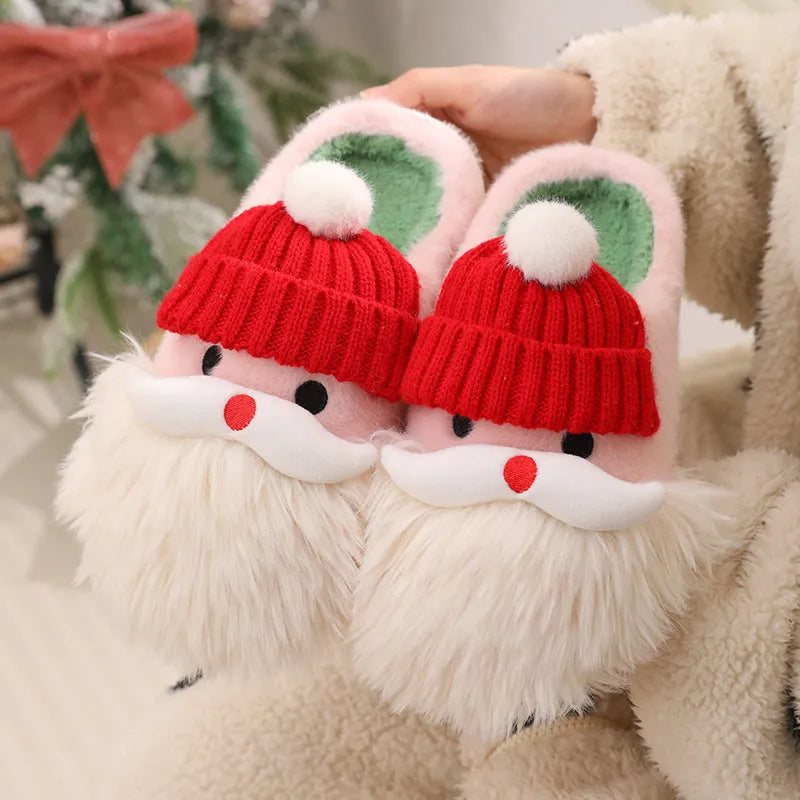 Cute Christmas Santa Claus home slippers plush upper colour block design non-slip EVA sole indoor shoes
